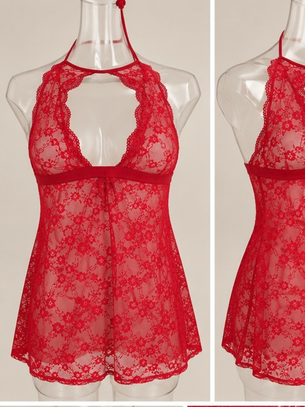 Victoria's Secret Red Sheer Floral Lace Halter Babydoll Chemise